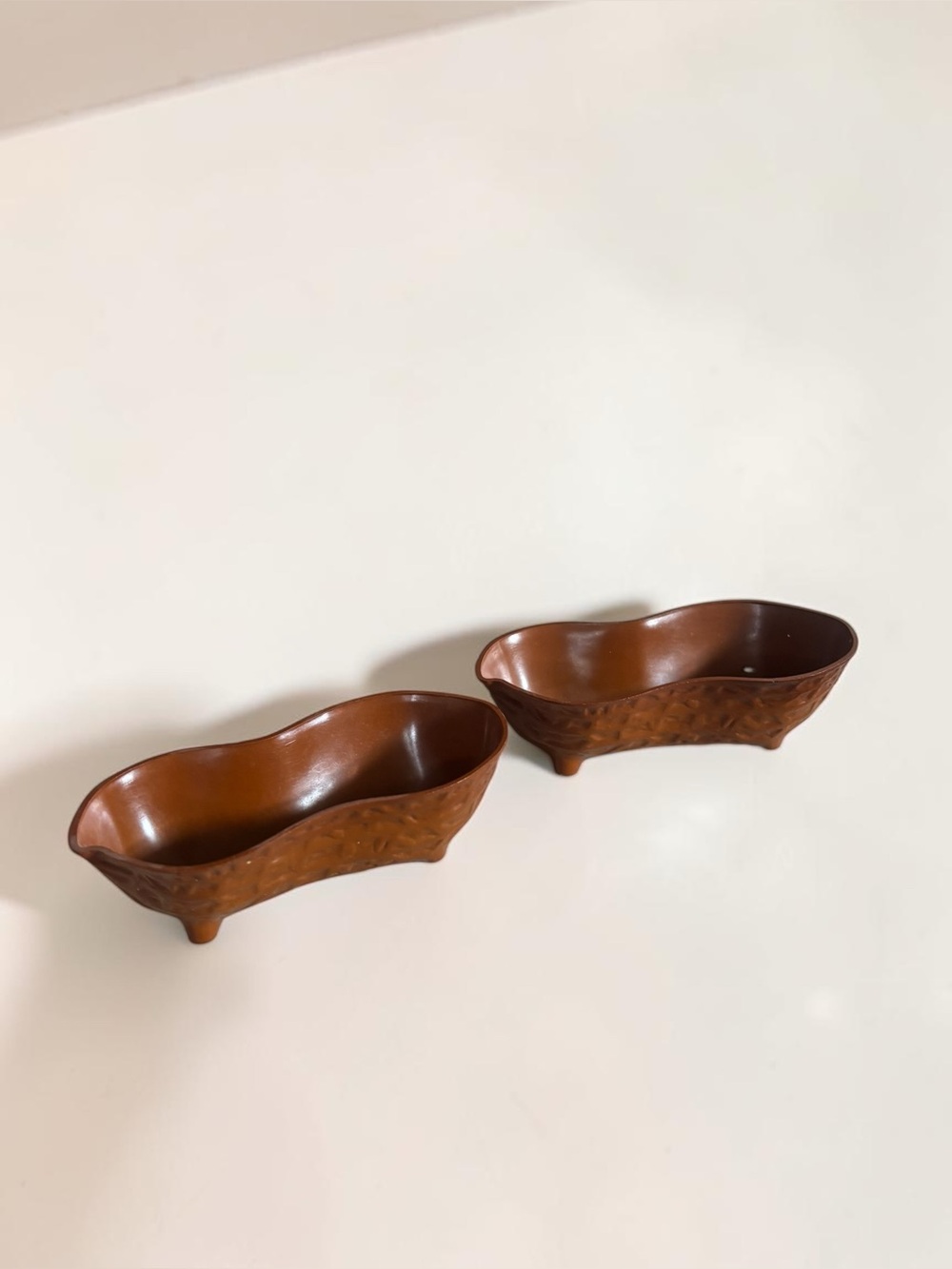 Vintage 1960s Planters Mr Peanut Nut Dishes Brown Plastic Set of 2